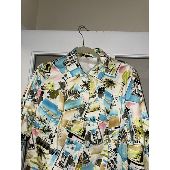 Vintage Laura Ashley Button Up Jacket Size Small Multicolor Floral Palms Beach - Picture 3 of 4